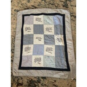 Comfort in the Word Embroidered Scripture Baby Blanket Quilt Blue Floral Patch